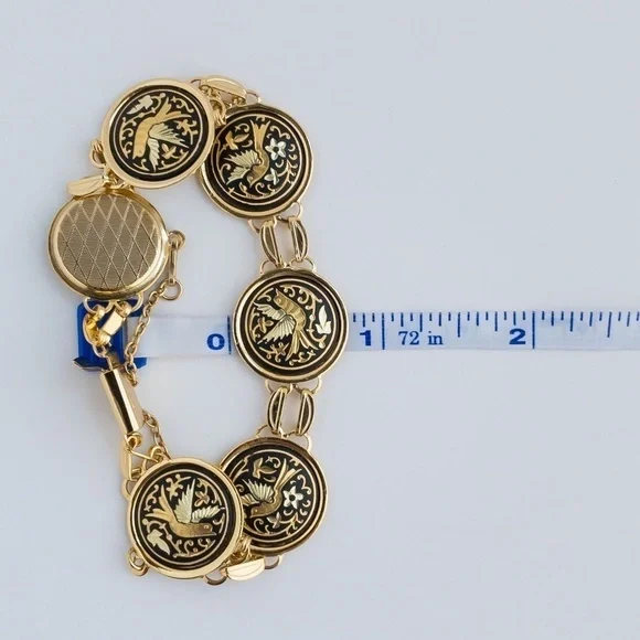 Vintage Damascene Medallion Jewelry Set IA Midas Toledo Spain Gold Tone & Enamel - Picture 14 of 15